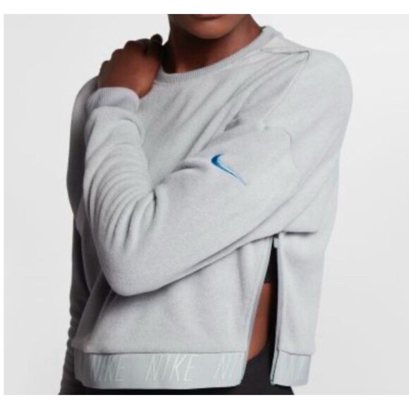Nike Athletic Gray Dri Fi Crop Sweatshirt Swoosh Womens M Side Zip Thick Band - Picture 6 of 15